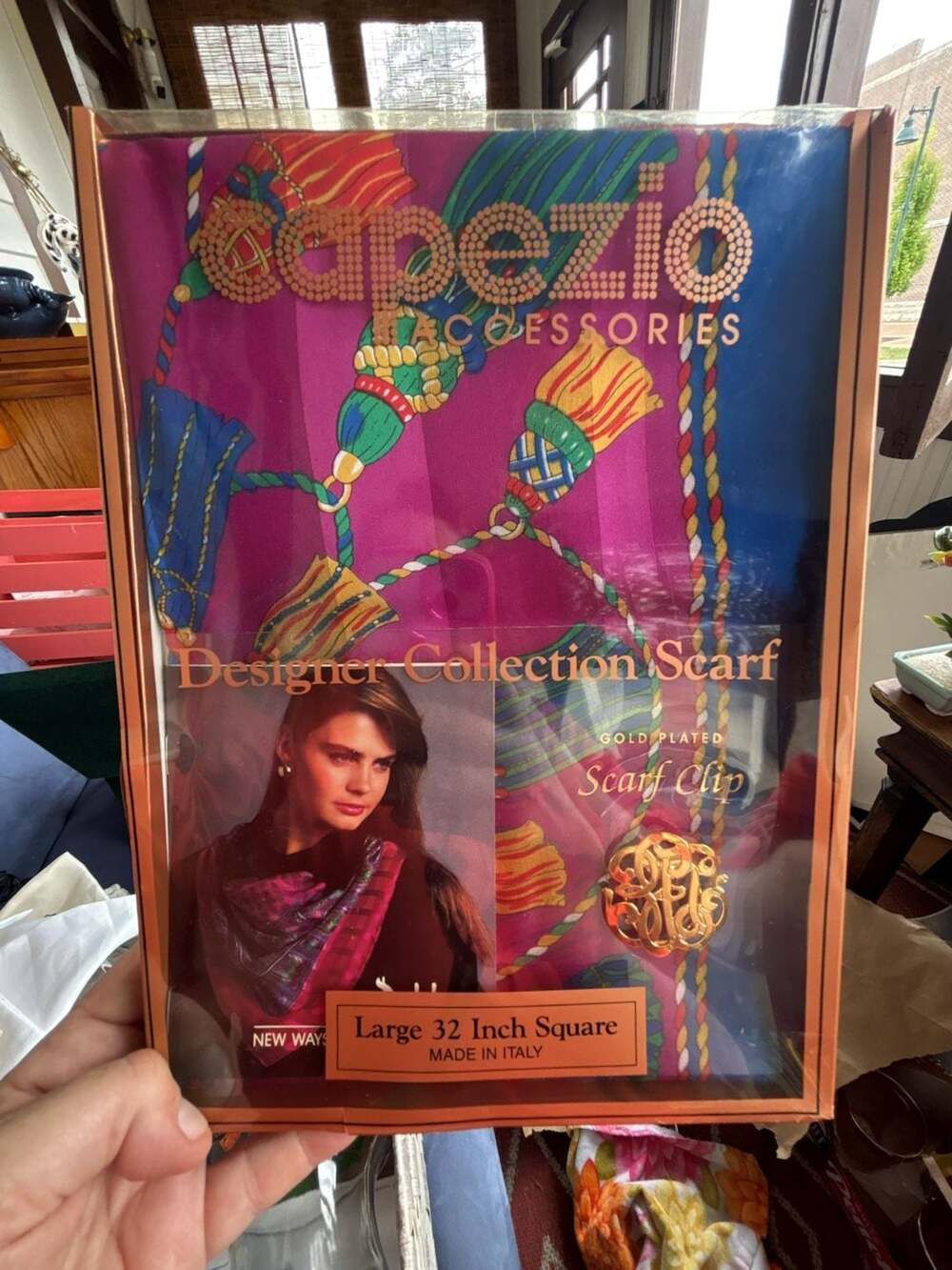 Capezio Designer Scarf With Gold Plated Scarf Clip 32 Inch Made in Italy
